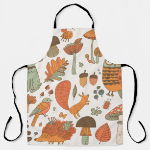 Forest Animals: Autumn Colourful Background. Apron