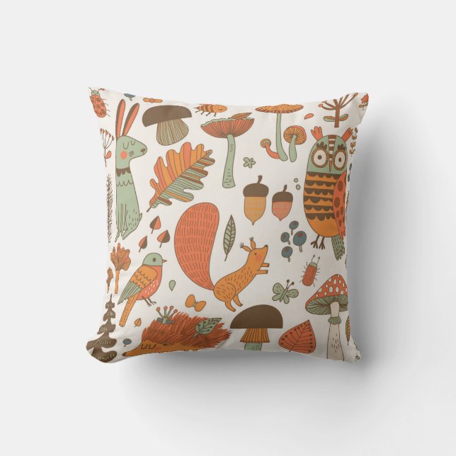 Forest Animals: Autumn Colourful Background. Cushion (Front)