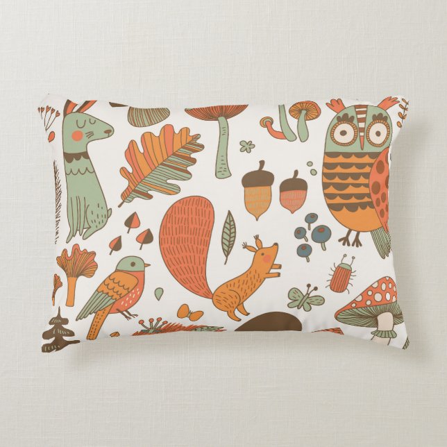 Forest Animals: Autumn Colourful Background. Decorative Cushion (Front)