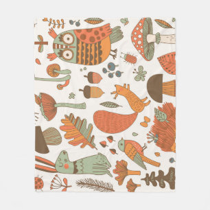 Forest Animals: Autumn Colourful Background. Fleece Blanket