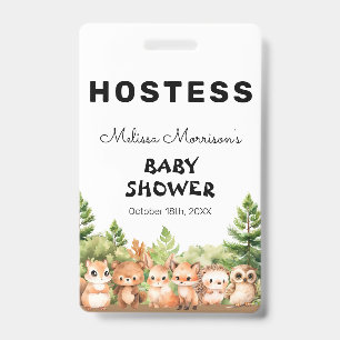 Forest Animals Baby Boy Shower Hostess ID Badge