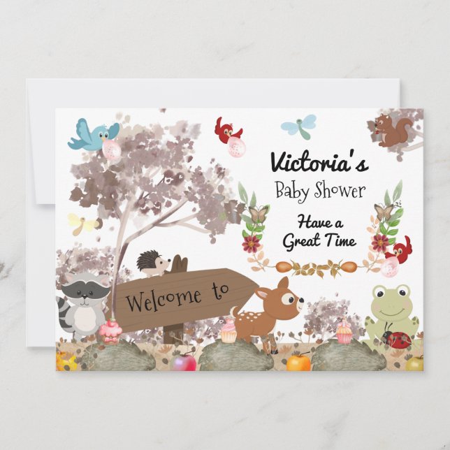 Forest Animals Baby welcome  Invitation (Front)