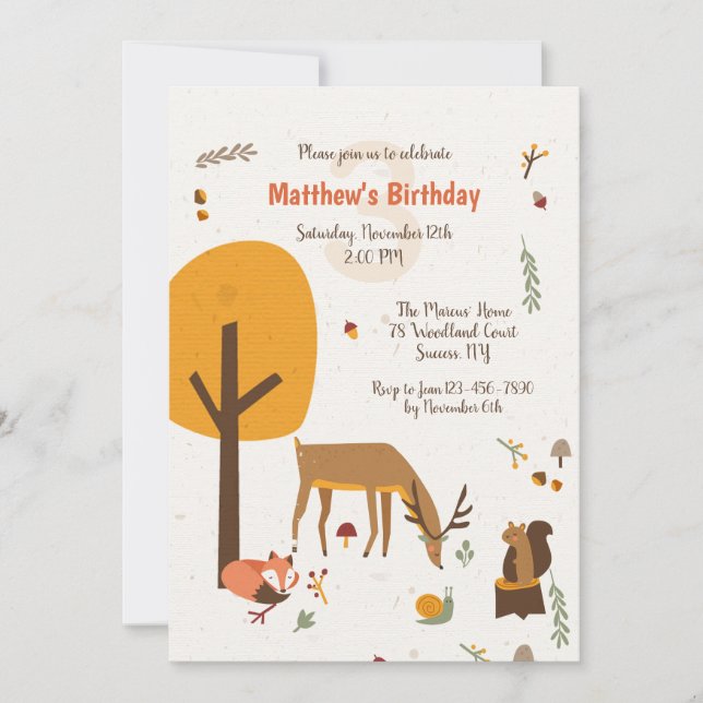 Forest Animals Birthday Party Invitation (Front)