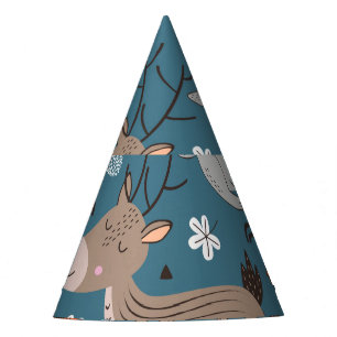 Forest animals, blue, Scandinavian style Party Hat