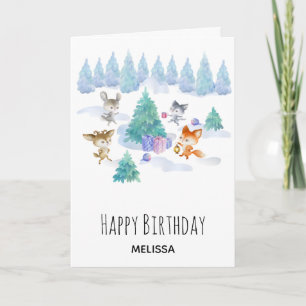 Forest Animals Dancing Around a Fir Tree Card