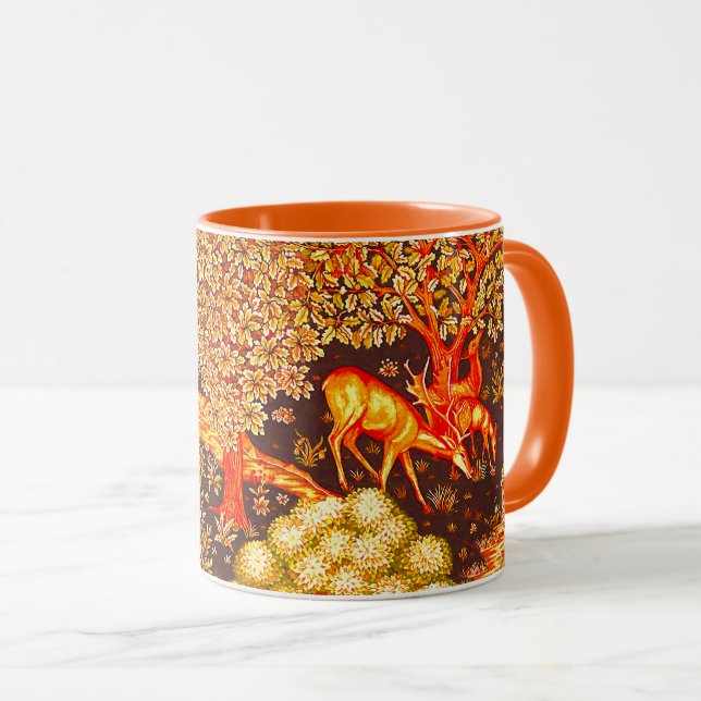 FOREST ANIMALS,DEERS BY BROOK Orange Yellow Floral Mug (Front Right)