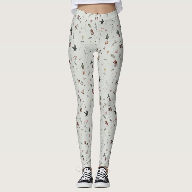 Forest Animals, Forest Fruits, Flowers On Green Leggings (Front)