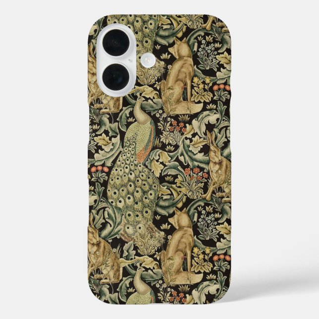 FOREST ANIMALS ,FOX, PEACOCK, HARE IN GREEN FLORAL Case-Mate iPhone CASE (Back)