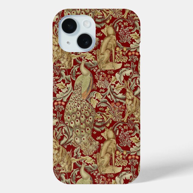 FOREST ANIMALS ,FOX, PEACOCK, HARE IN RED FLORAL Case-Mate iPhone CASE (Back)