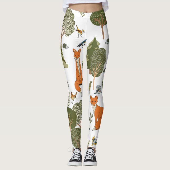 Forest animals: foxes, birds pattern leggings (Front)
