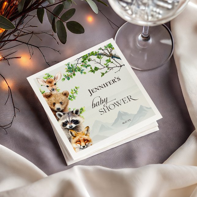 Forest Animals Greenery Baby Shower Party Napkin (Creator Uploaded)