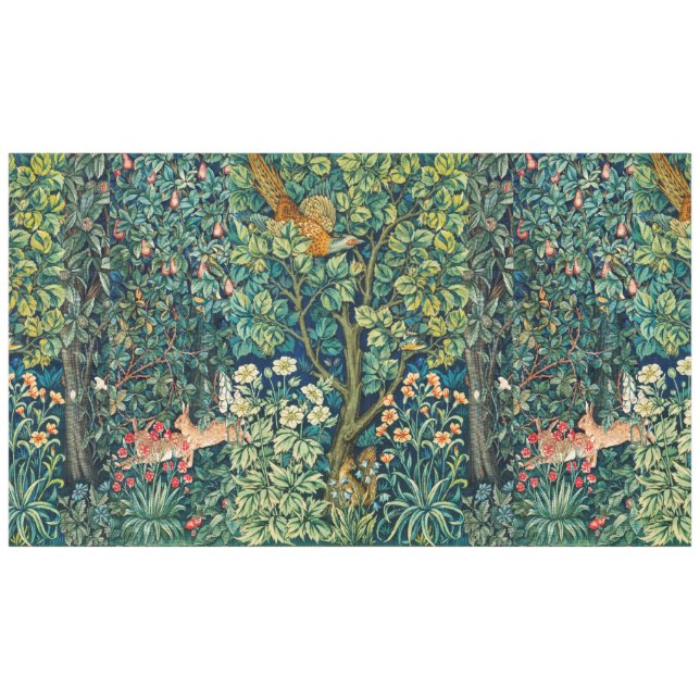 FOREST ANIMALS Hares,Pheasant Bird,Green Floral  Tablecloth (Front (Horizontal))