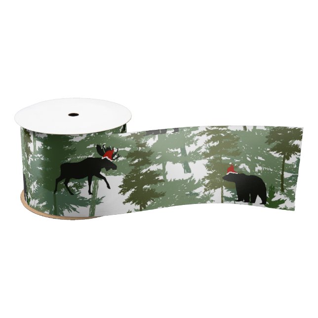 Forest Animals in Santa Hats Satin Ribbon (Spool)