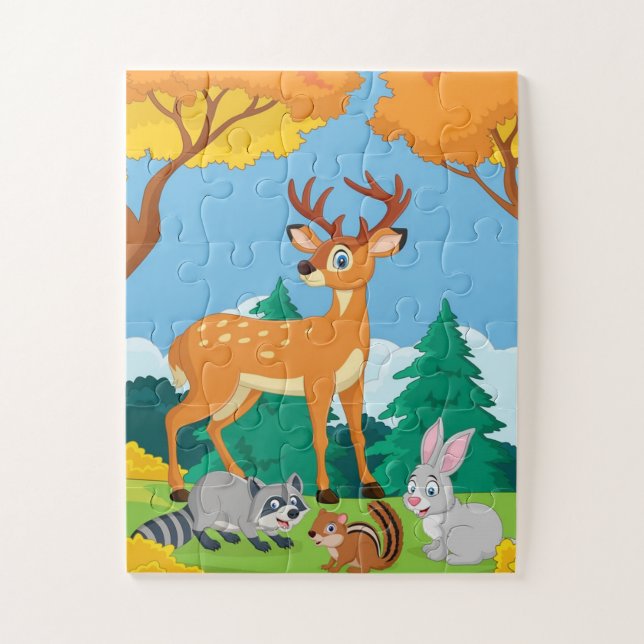 Forest Animals Racoon Chipmunk Rabbit Deer  Jigsaw Puzzle (Vertical)