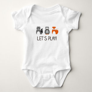 Forest Animals Racoon Fox Owl "Let's Play!" Baby Bodysuit