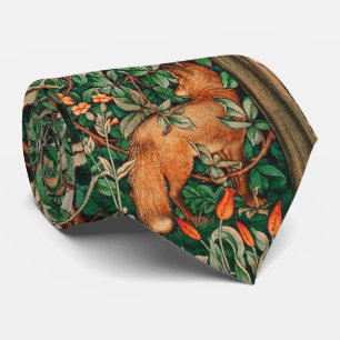 FOREST ANIMALS Red Fox, Pheasat Green Floral Tie