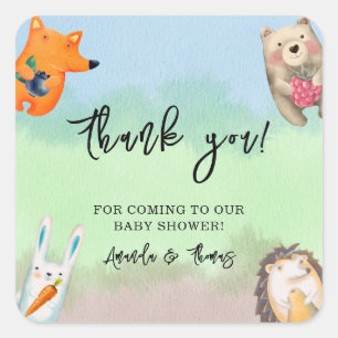 Forest animals - thank you baby shower square sticker