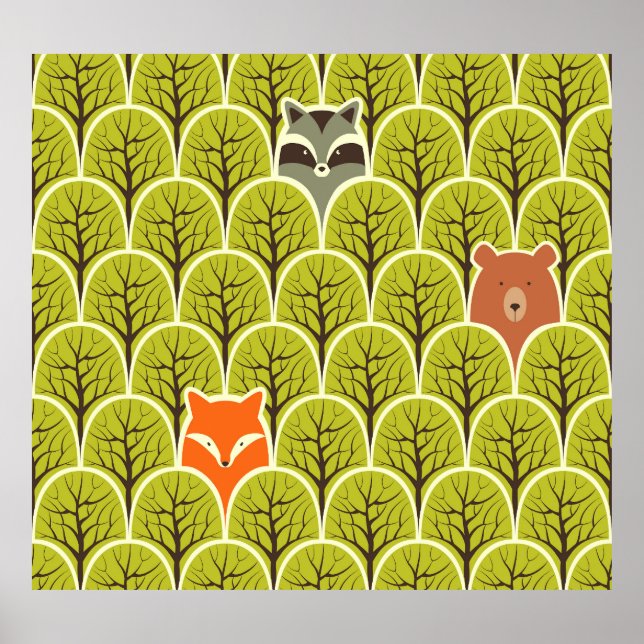 Forest Animals Vintage Pattern Poster (Front)