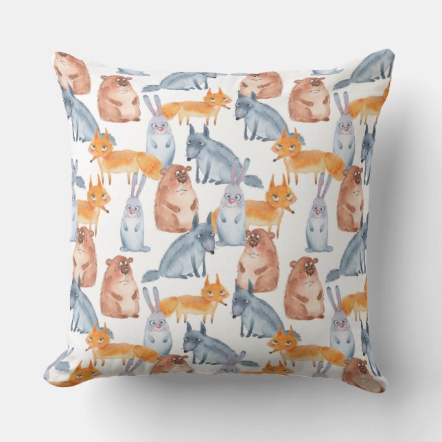 Forest animals. Watercolor Cushion (Front)