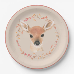 Forest Animals Watercolor Minimalistic Baby Shower Paper Plate