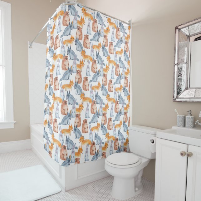 Forest animals. Watercolor Shower Curtain (In Situ)
