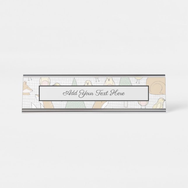Forest Animals Wild Fox Chick Pine Tree Desk Name Plate (Front)