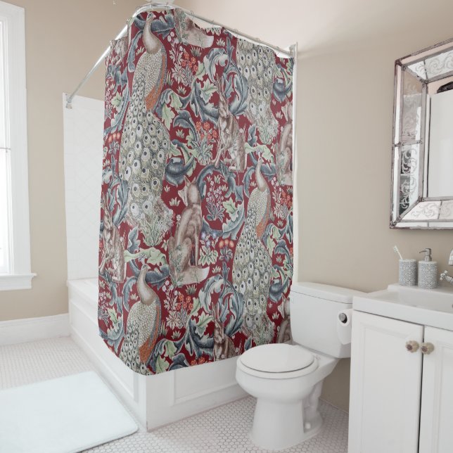 Forest Animals, William Morris Shower Curtain (In Situ)