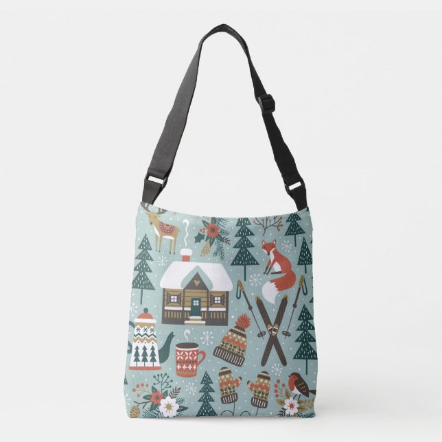 Forest Animals: Winter Vintage Seamless. Crossbody Bag (Front)
