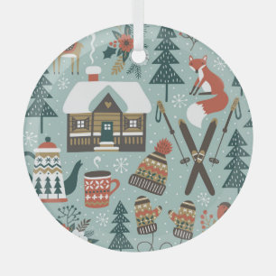 Forest Animals: Winter Vintage Seamless. Glass Tree Decoration