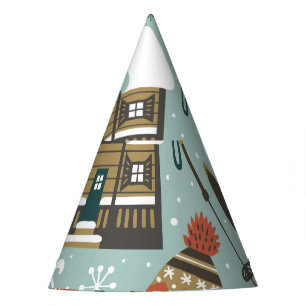 Forest Animals: Winter Vintage Seamless. Party Hat