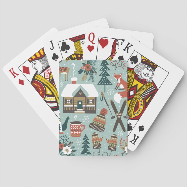 Forest Animals: Winter Vintage Seamless. Playing Cards (Back)