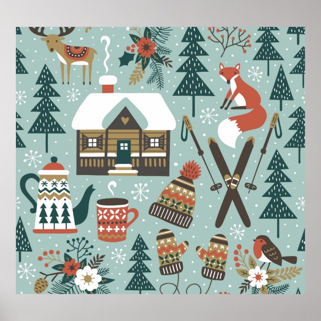 Forest Animals: Winter Vintage Seamless. Poster (Front)