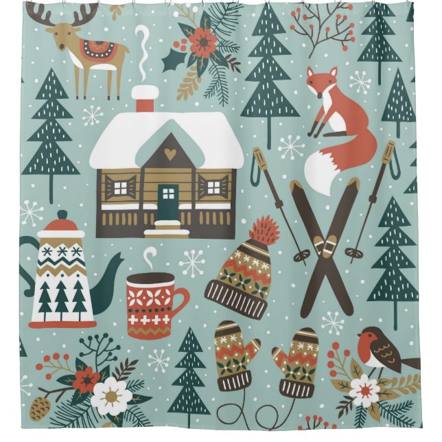 Forest Animals: Winter Vintage Seamless. Shower Curtain (Front)