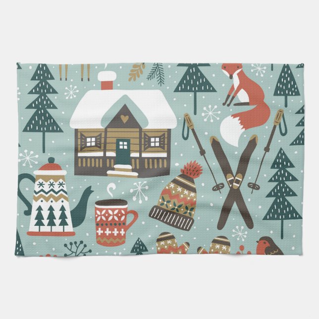 Forest Animals: Winter Vintage Seamless. Tea Towel (Horizontal)