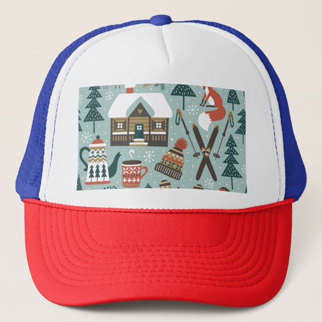 Forest Animals: Winter Vintage Seamless. Trucker Hat (Front)