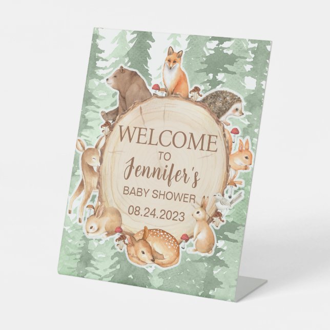 Forest animals Woodland baby shower welcome sign (Front)