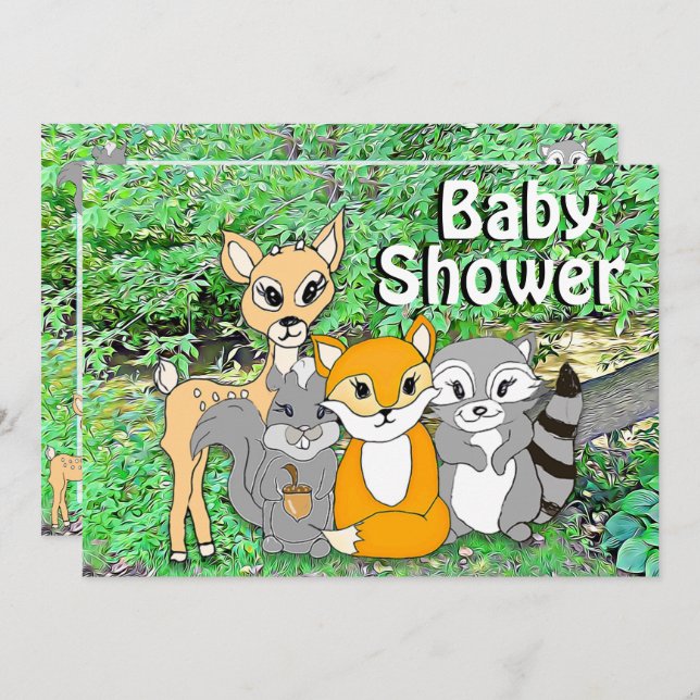Forest Animals Woodland Creatures Baby Shower Invitation (Front/Back)