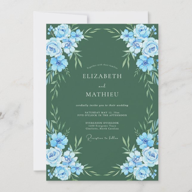 Forest Azure Leafy Wedding Invitation (Front)