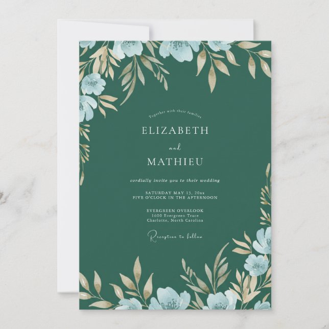 Forest Azure Painted Wedding Invitation (Front)