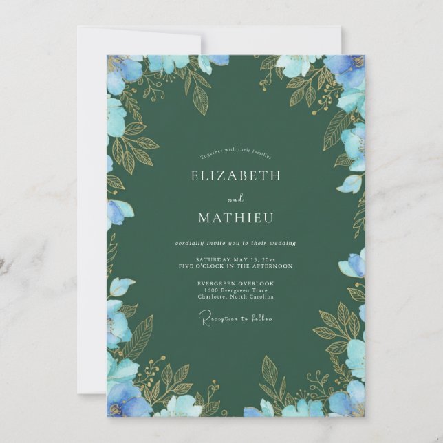 Forest Azure Wildflower Wedding Invitation (Front)