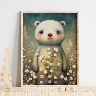 Forest Baby Bear Flower   Bear Wall Print