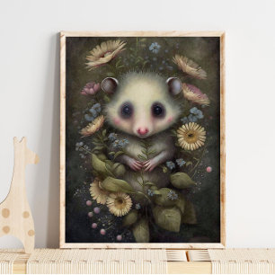Forest Baby Possum Sunflower   Possum Wall Print