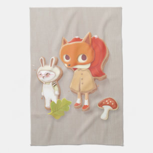 Forest Bakery: Fox Girl & Animal Cookies Pattern Tea Towel