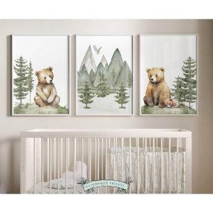 Forest Bear Nursery Prints - Set of 3