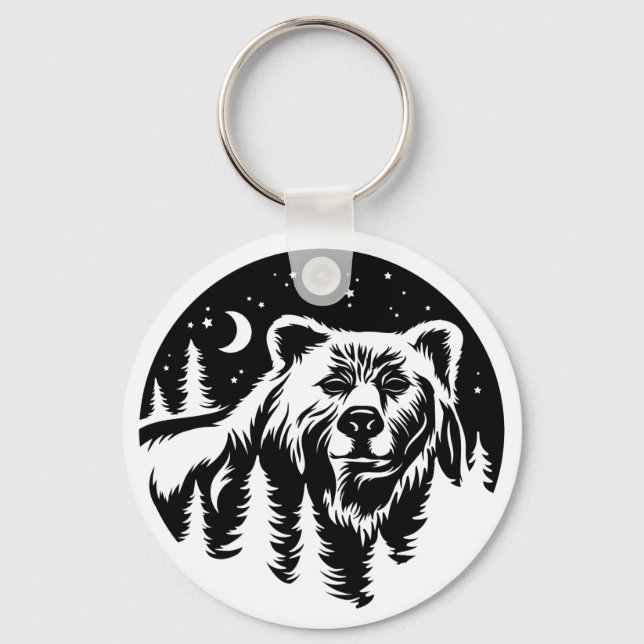 Forest Bear with Night Sky, Outdoors Nature Lover  Key Ring (Front)