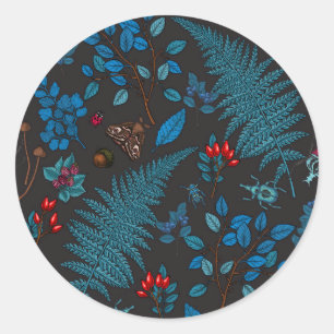 Forest berries, leaves and bugs 1 classic round sticker