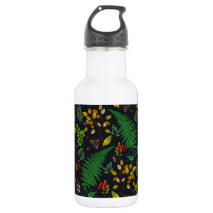 Forest berries, leaves and bugs on graphite black 532 ml water bottle