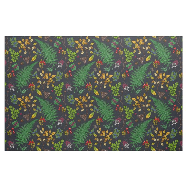 Forest berries, leaves and bugs on graphite black fabric (Fat Quarter)