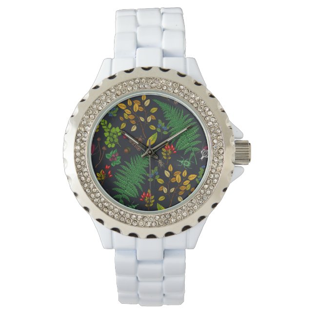 Forest berries, leaves and bugs on graphite black watch (Front)