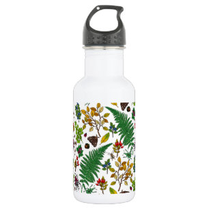 Forest berries, leaves and bugs on white 532 ml water bottle